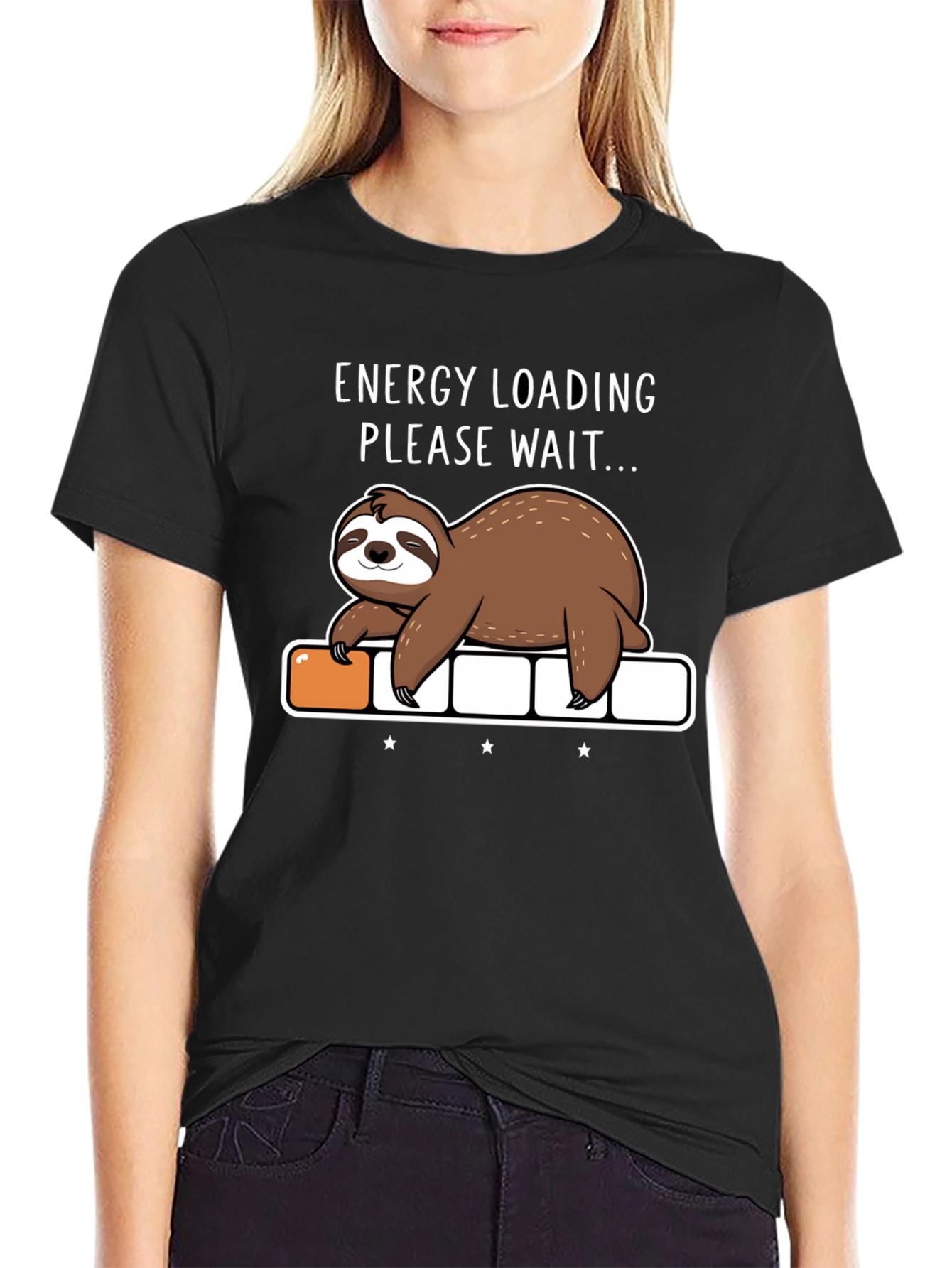 Energy Loading Sloth Graphic T-Shirt