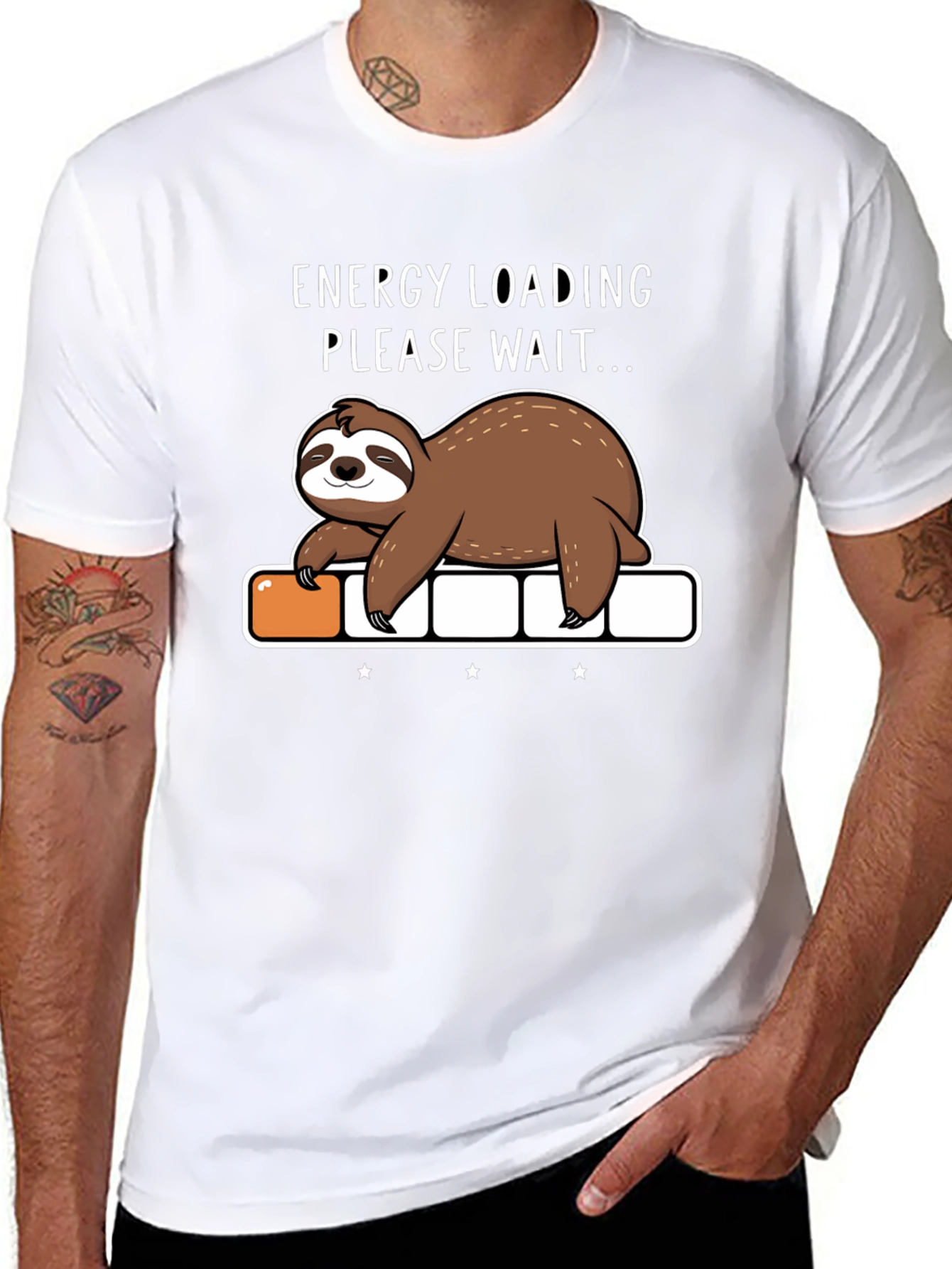 Energy Loading Sloth Graphic T-Shirt