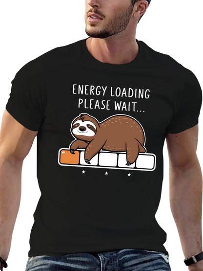 Energy Loading Sloth Graphic T-Shirt