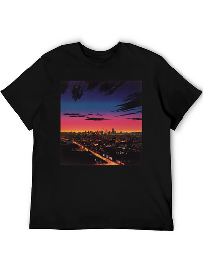 Night Cityscape Graphic Tee - Retro Vaporwave Style