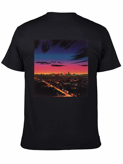 Night Cityscape Graphic Tee - Retro Vaporwave Style