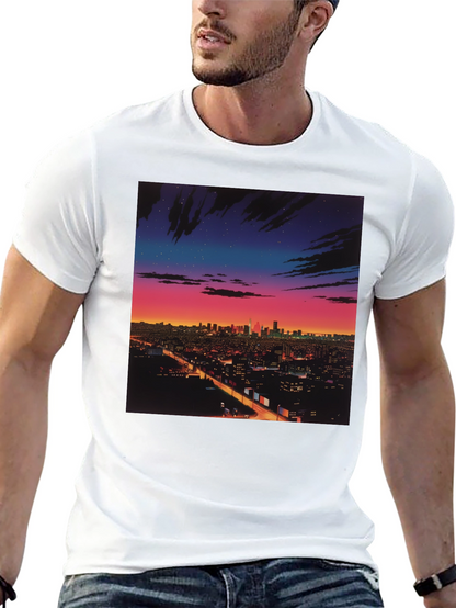 Night Cityscape Graphic Tee - Retro Vaporwave Style
