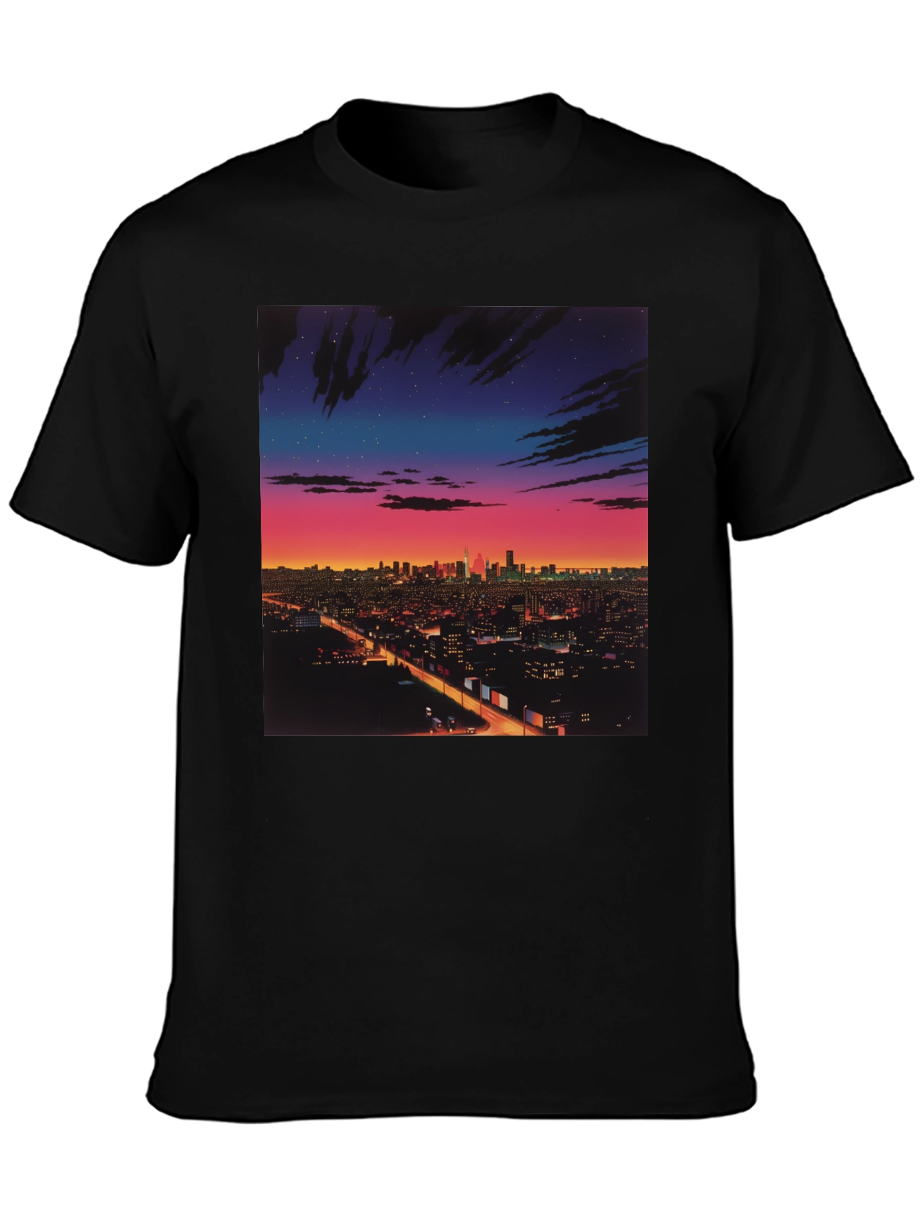 Night Cityscape Graphic Tee - Retro Vaporwave Style