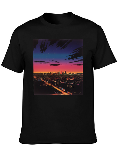 Night Cityscape Graphic Tee - Retro Vaporwave Style