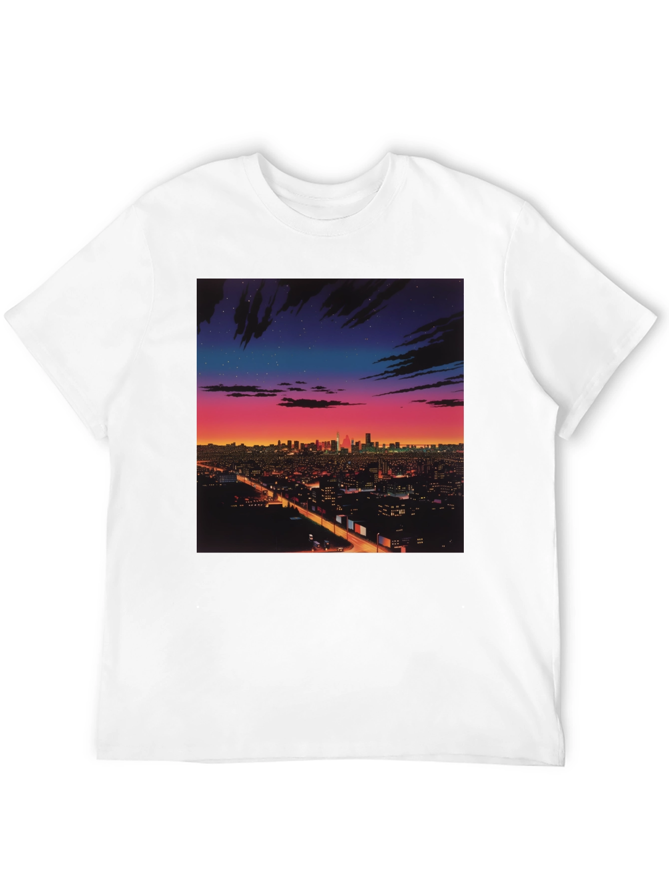 Night Cityscape Graphic Tee - Retro Vaporwave Style