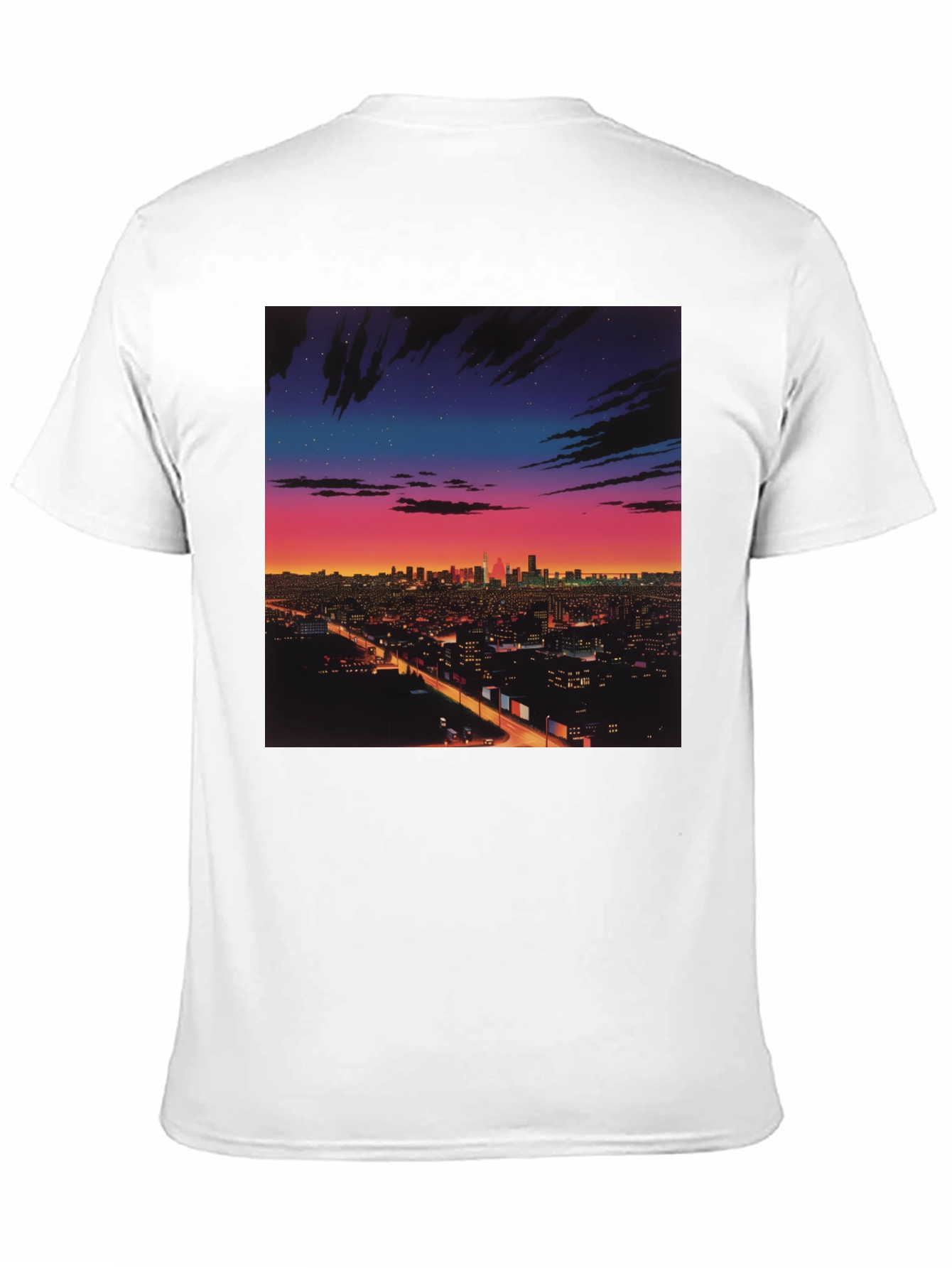 Night Cityscape Graphic Tee - Retro Vaporwave Style