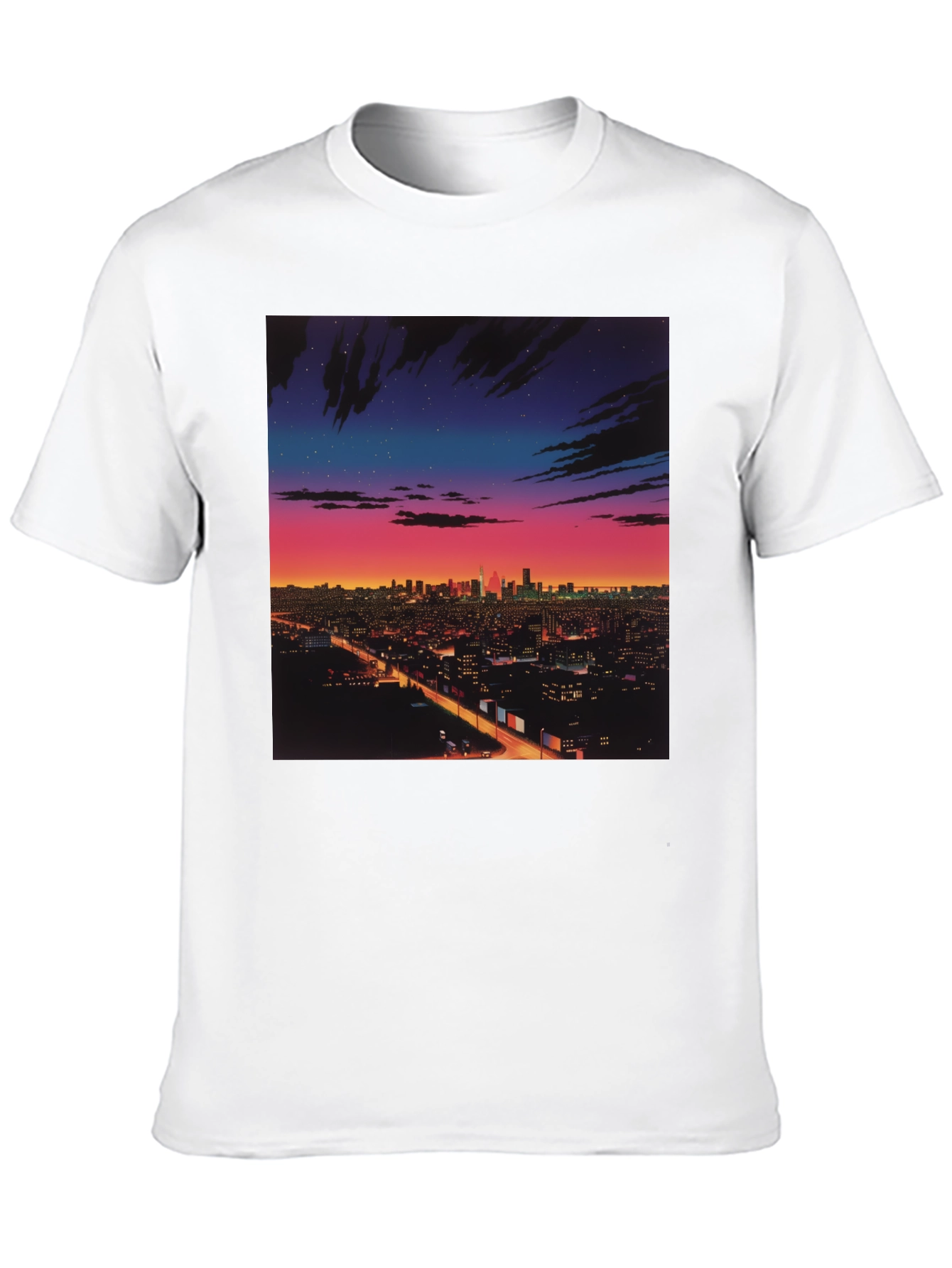 Night Cityscape Graphic Tee - Retro Vaporwave Style