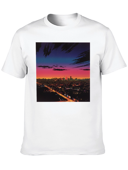 Night Cityscape Graphic Tee - Retro Vaporwave Style