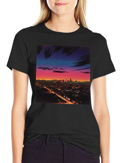 Night Cityscape Graphic Tee - Retro Vaporwave Style