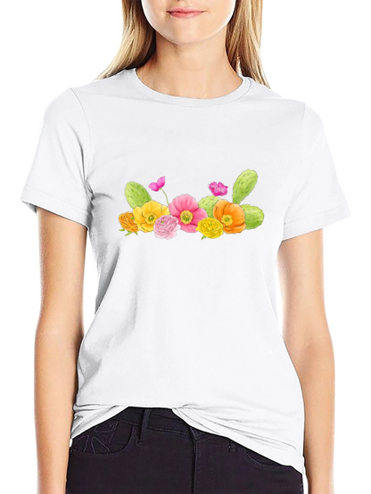 Floral Cactus Graphic T-Shirt - Desert Bloom