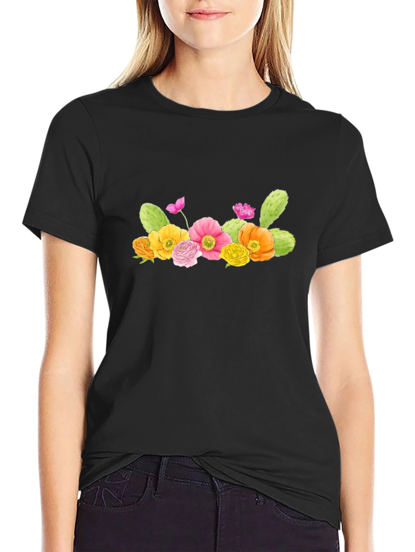 Floral Cactus Graphic T-Shirt - Desert Bloom