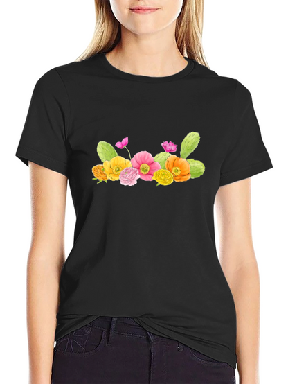 Floral Cactus Graphic T-Shirt - Desert Bloom
