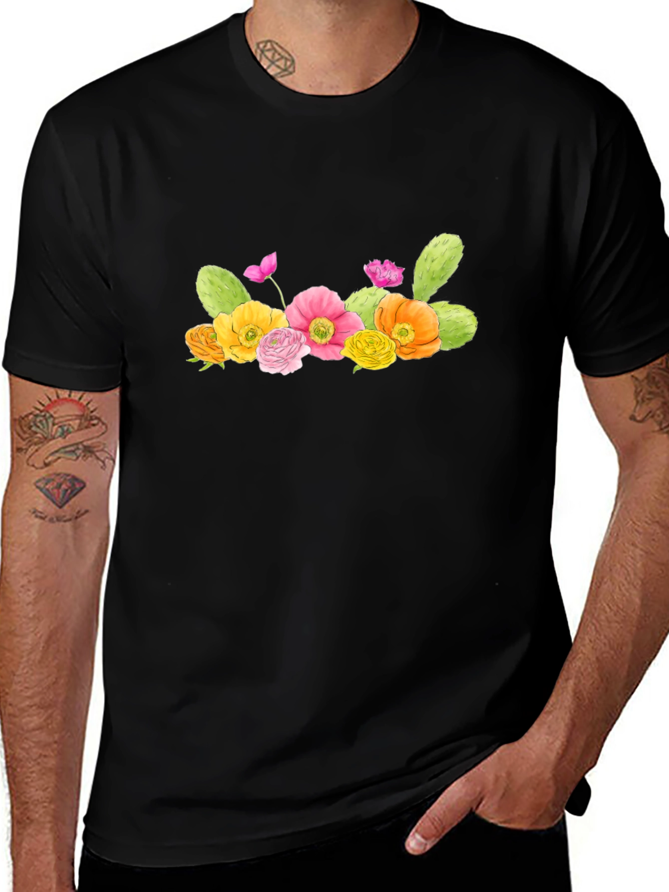 Floral Cactus Graphic T-Shirt - Desert Bloom