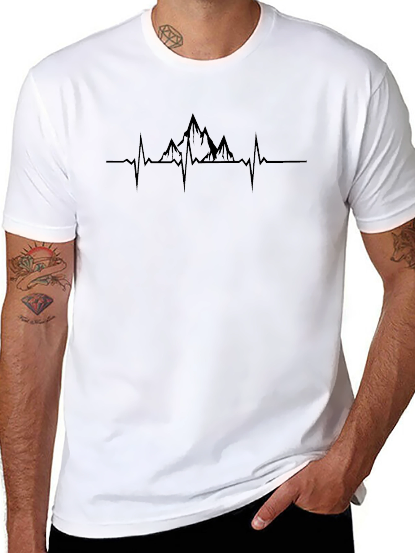 Mountain Heartbeat Graphic Tee - Black Crew Neck