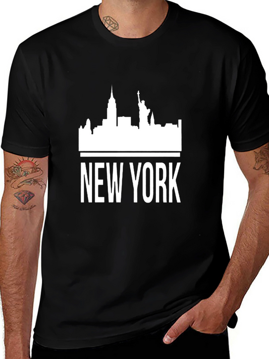 New York Skyline Graphic Tee - Black Cotton T-Shirt