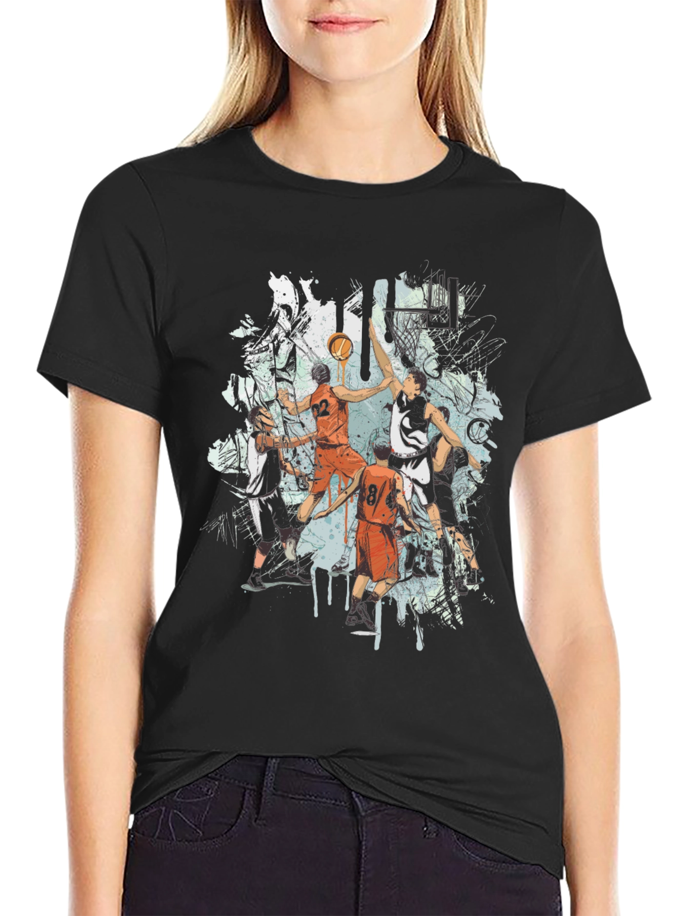 Basketball Graphic Print Black T-Shirt