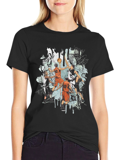 Basketball Graphic Print Black T-Shirt