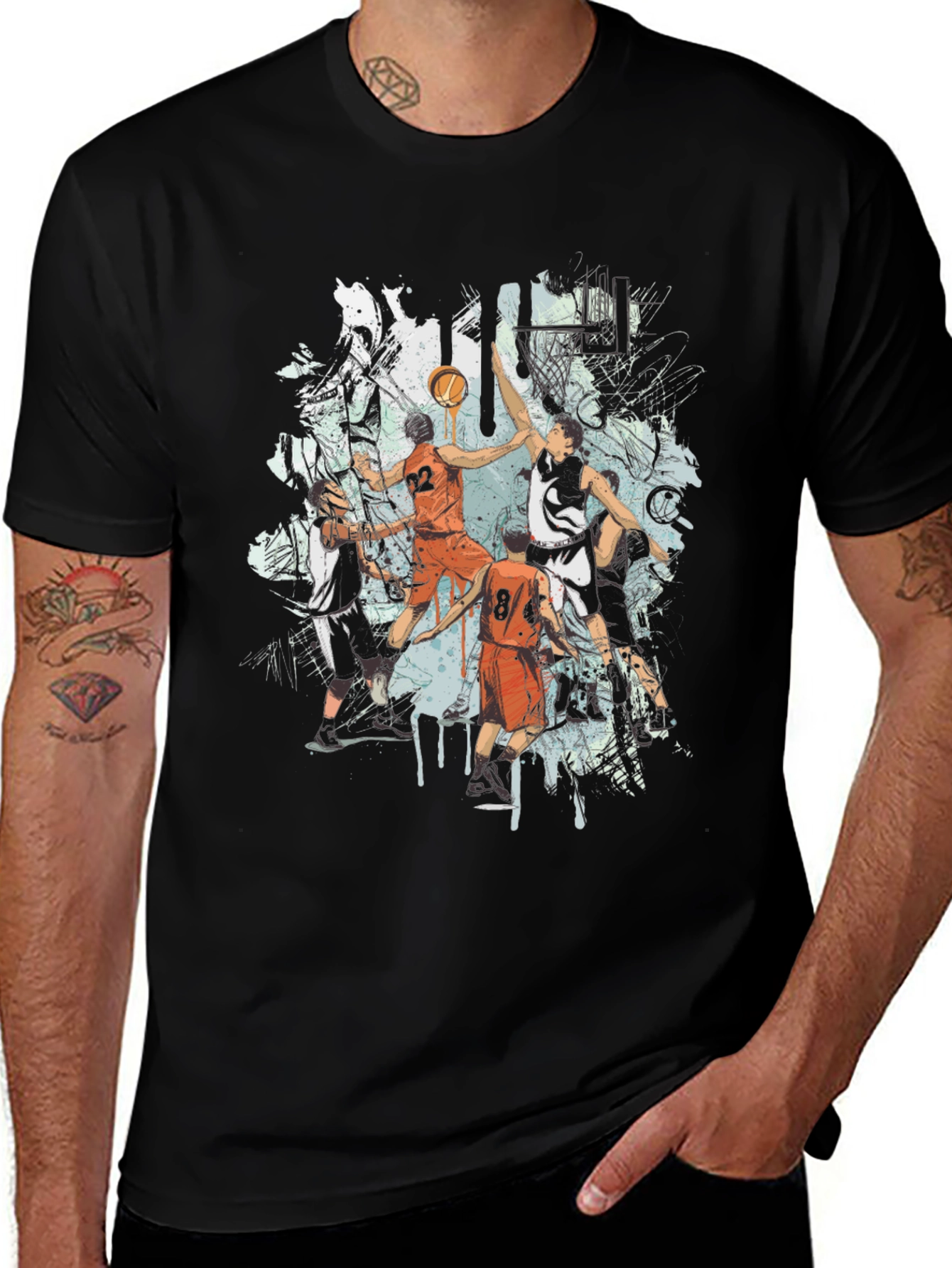 Basketball Graphic Print Black T-Shirt
