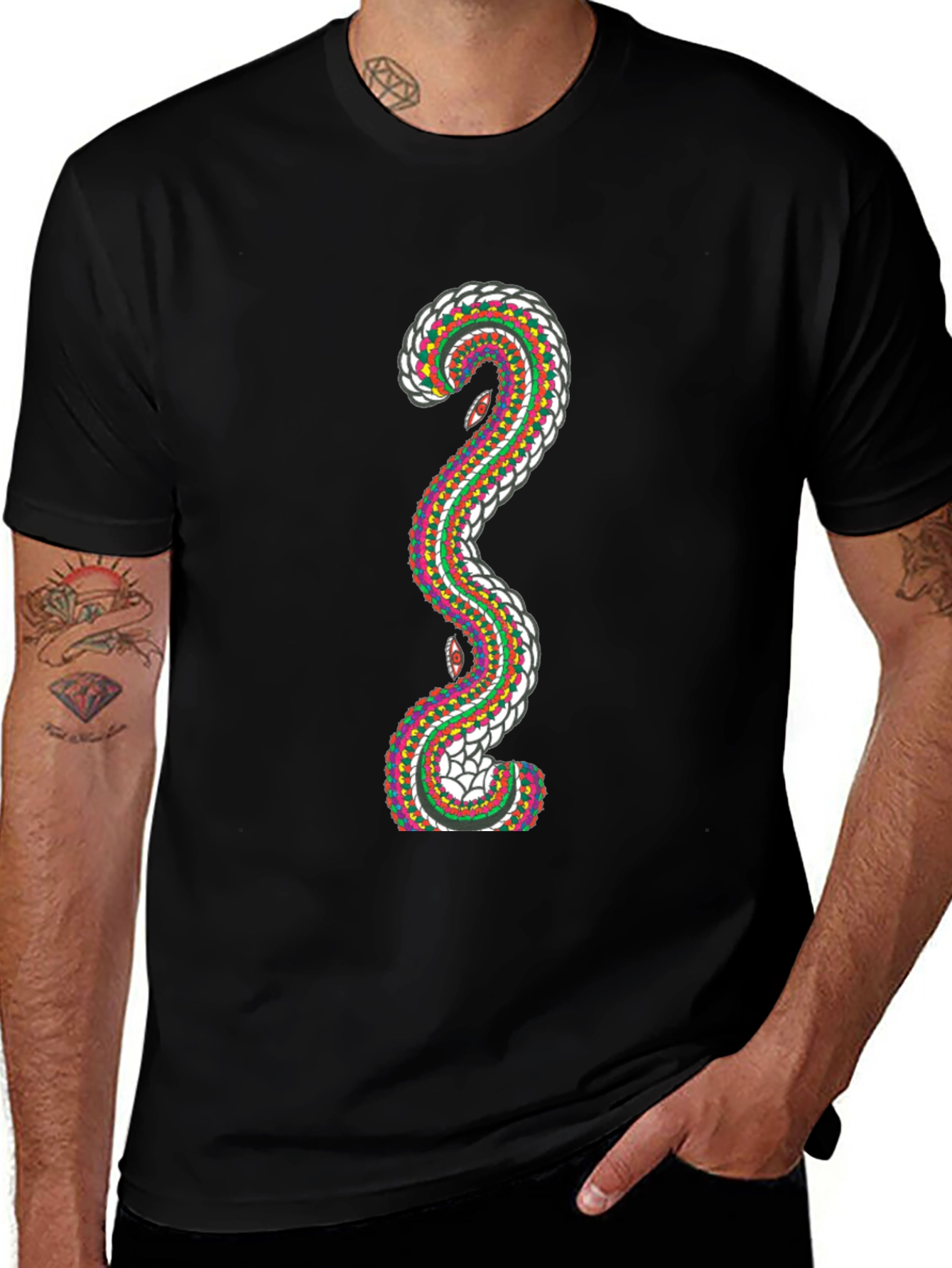Abstract Snake Graphic T-Shirt - Stylish Mens Tee
