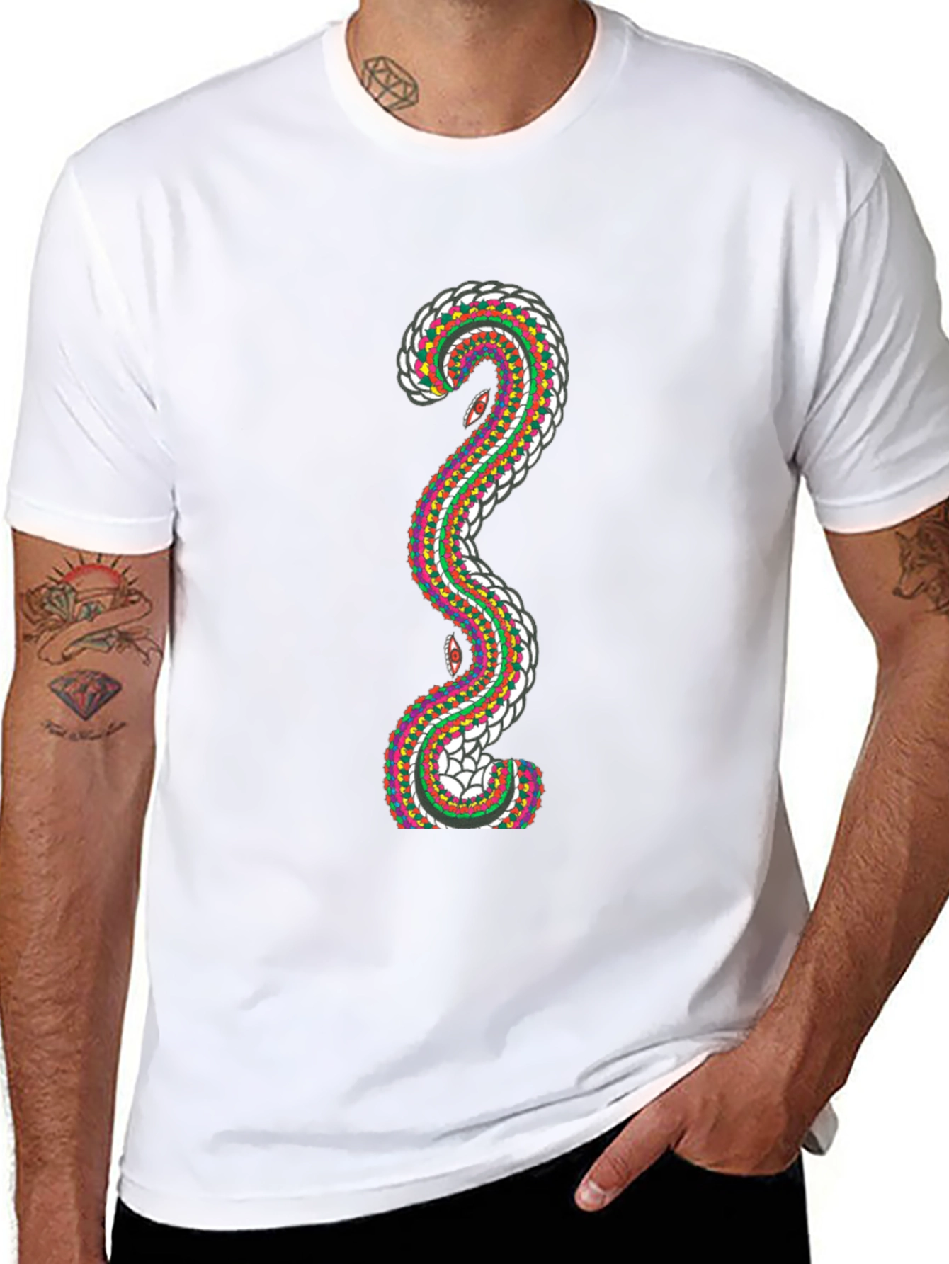 Abstract Snake Graphic T-Shirt - Stylish Mens Tee