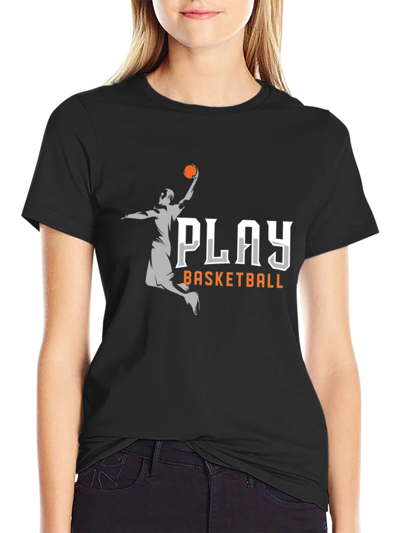 Play Basketball Graphic Tee - Black Cotton T-Shirt