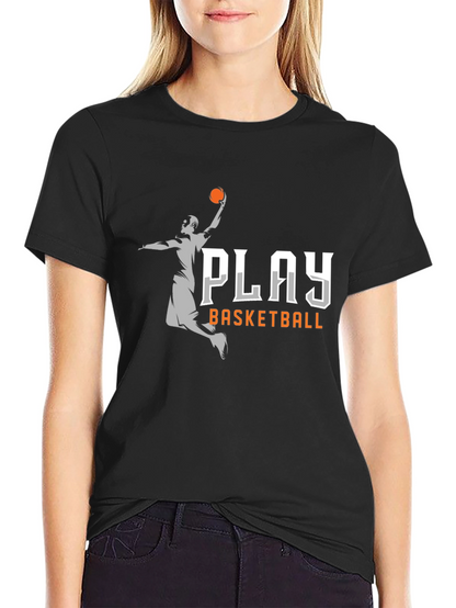 Play Basketball Graphic Tee - Black Cotton T-Shirt