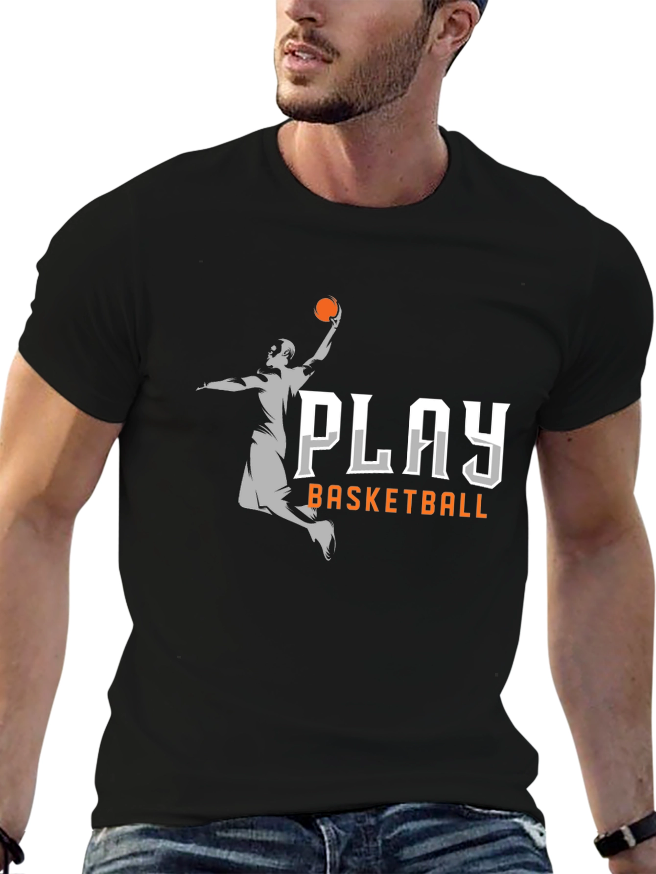 Play Basketball Graphic Tee - Black Cotton T-Shirt
