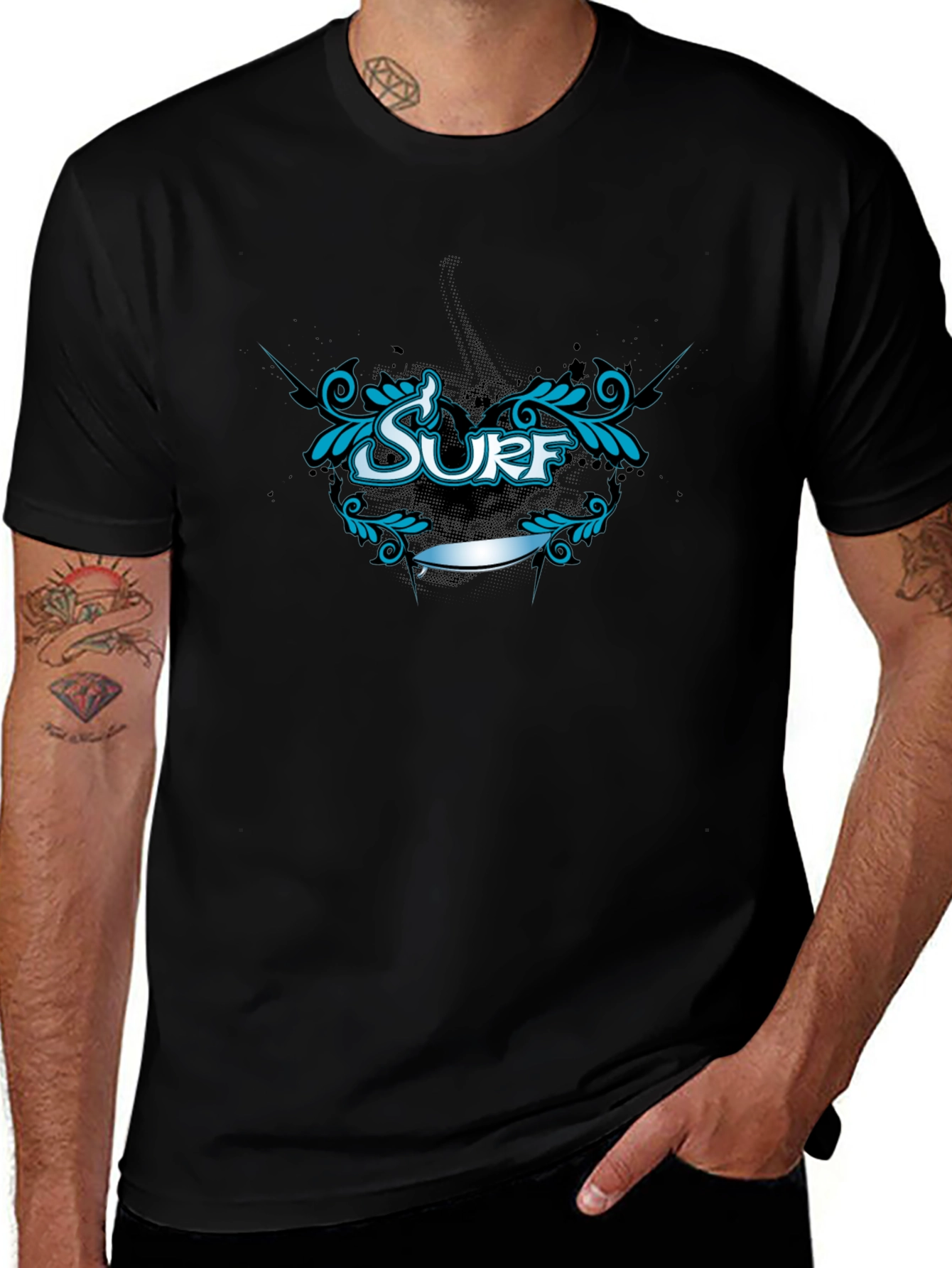 Surf Graphic Tee - Black Cotton T-Shirt