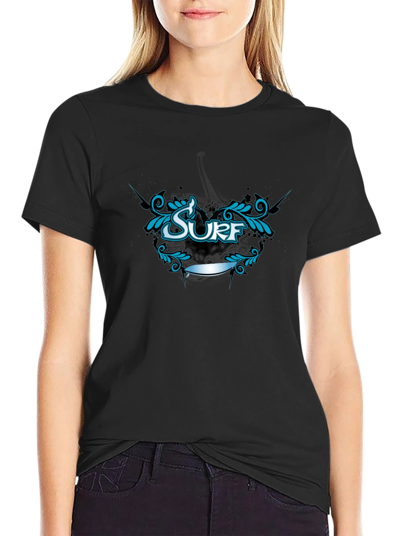 Surf Graphic Tee - Black Cotton T-Shirt