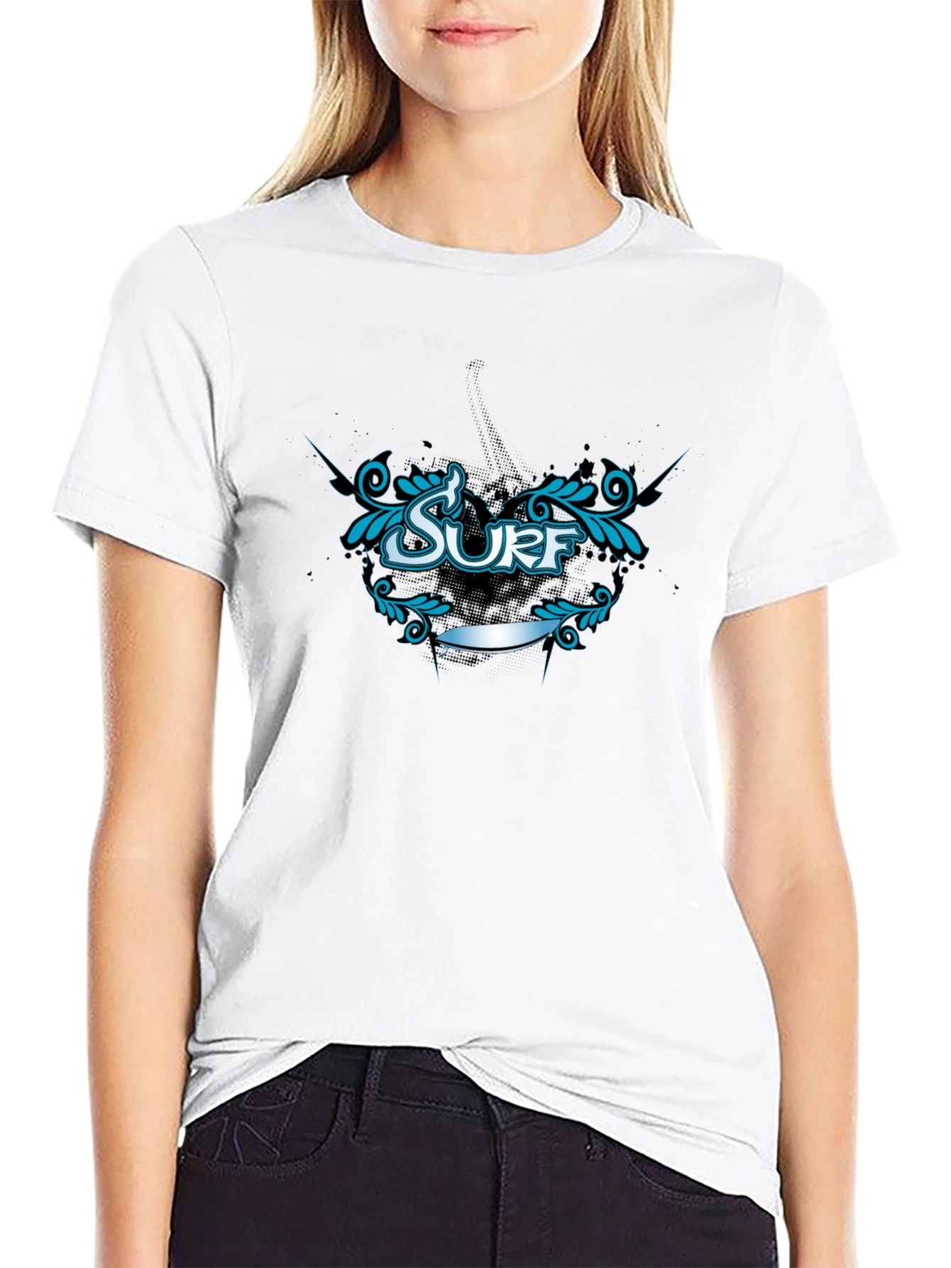 Surf Graphic Tee - Black Cotton T-Shirt