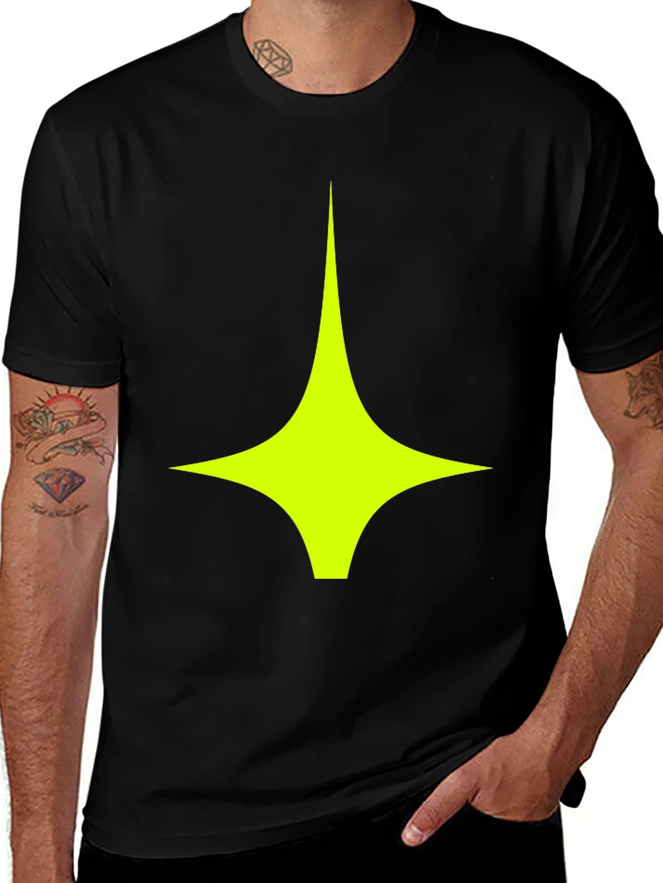 Modern Graphic Tee: Black Shirt with Geometric Star Design