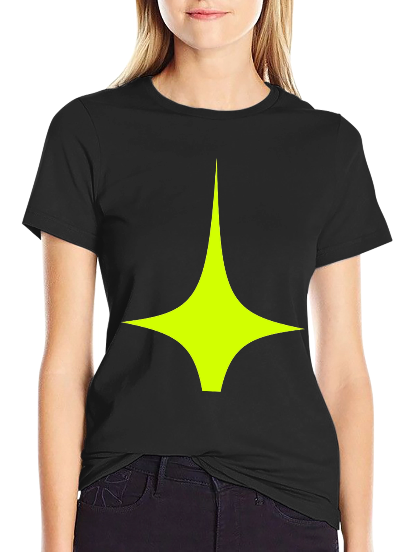 Modern Graphic Tee: Black Shirt with Geometric Star Design