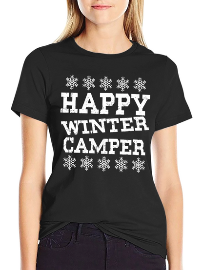 Happy Winter Camper Black Graphic T-Shirt
