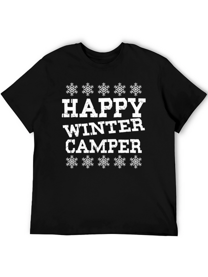Happy Winter Camper Black Graphic T-Shirt