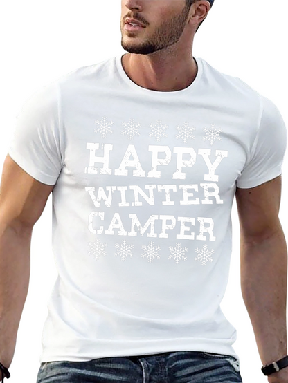 Happy Winter Camper Black Graphic T-Shirt