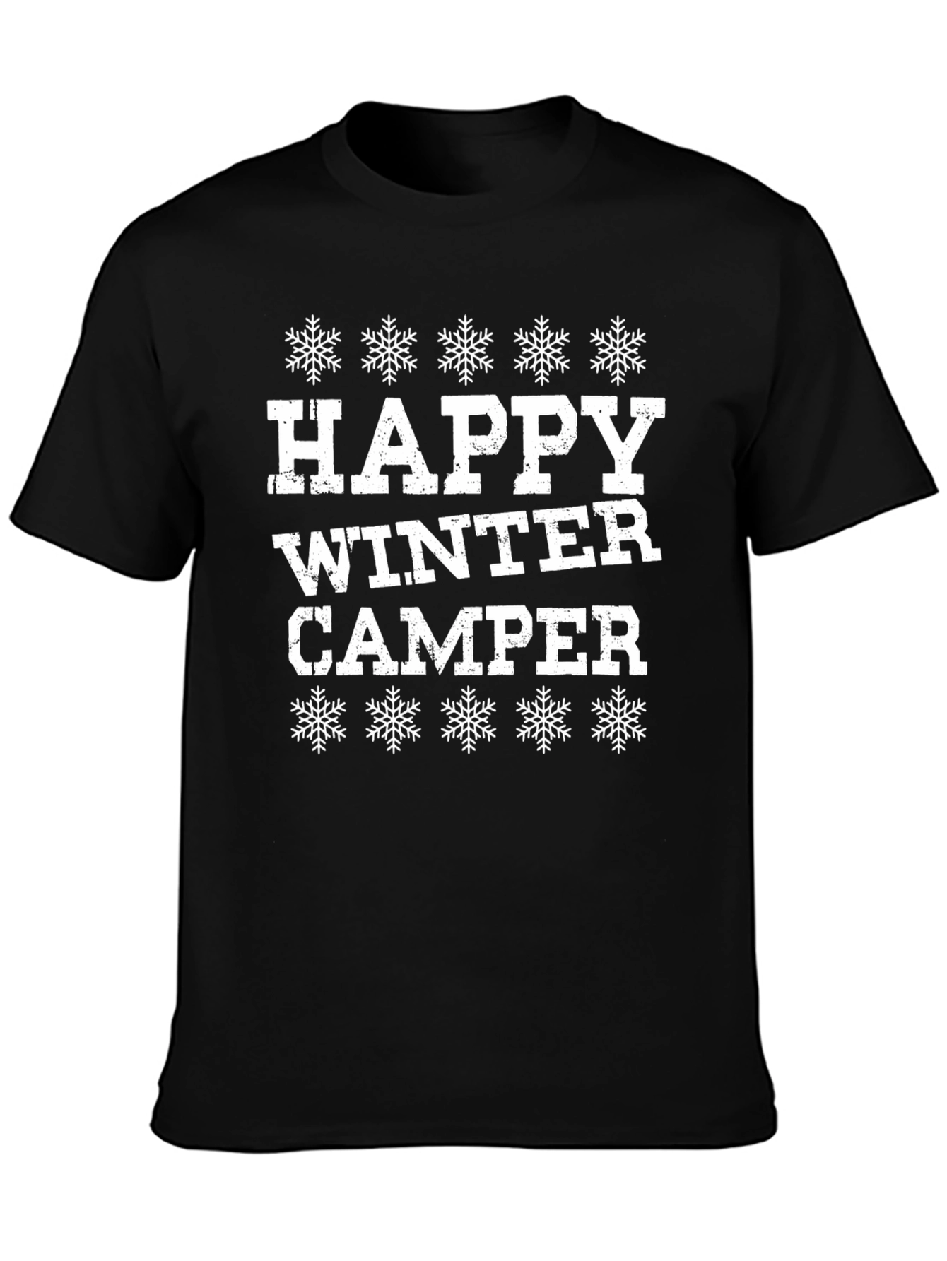 Happy Winter Camper Black Graphic T-Shirt