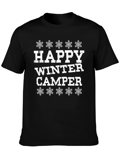 Happy Winter Camper Black Graphic T-Shirt