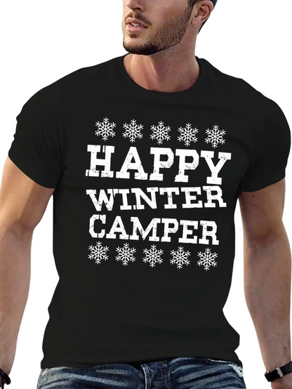 Happy Winter Camper Black Graphic T-Shirt