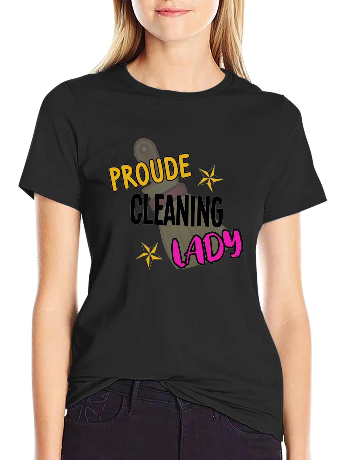 Proud Cleaning Lady Black Graphic T-Shirt
