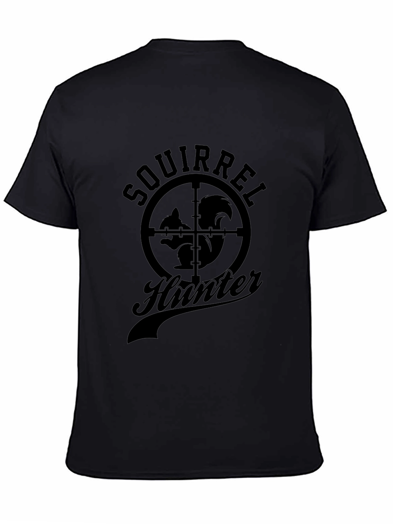 Squirrel Hunter Graphic T-Shirt - Black Crew Neck Tee