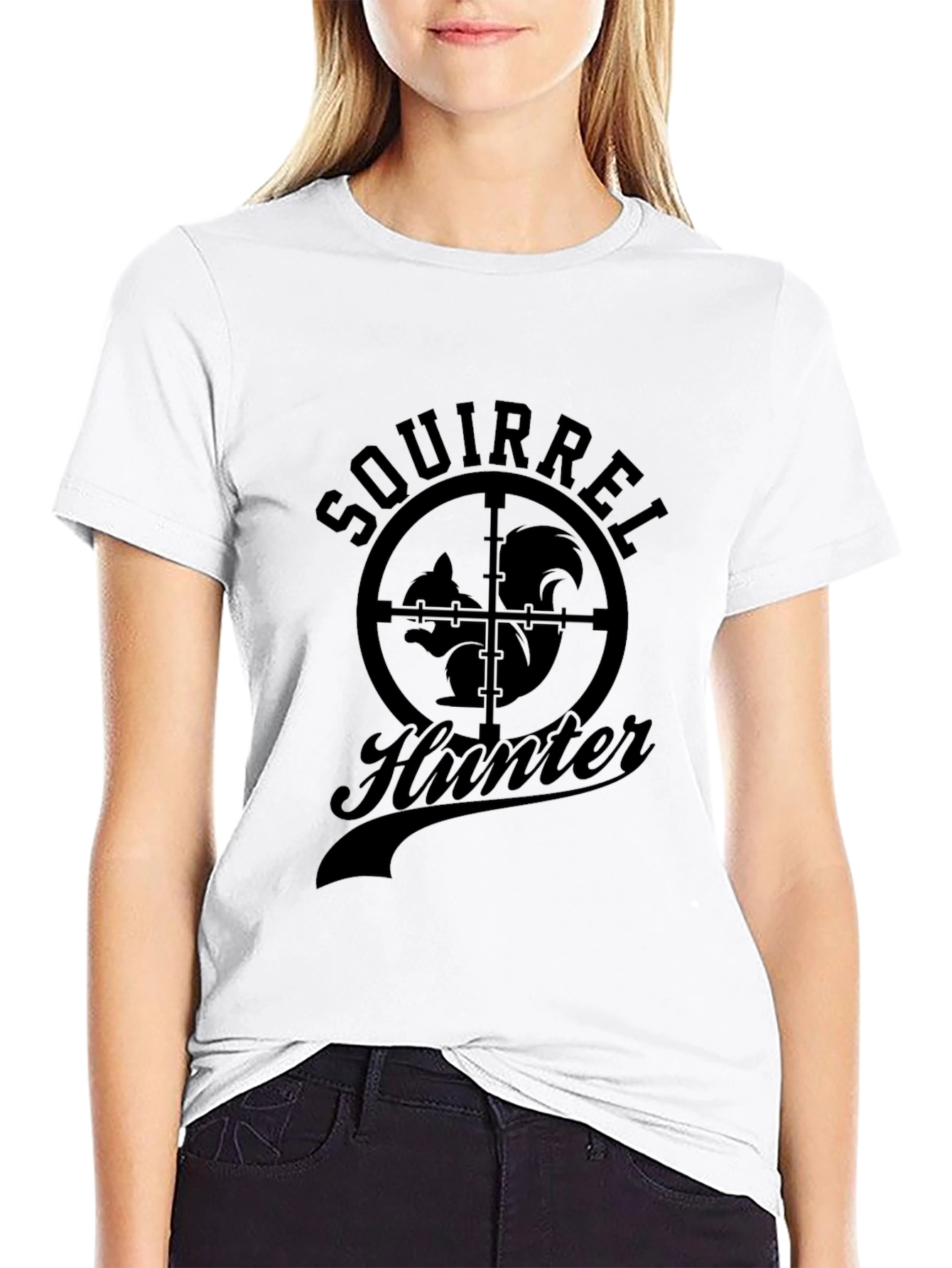 Squirrel Hunter Graphic T-Shirt - Black Crew Neck Tee