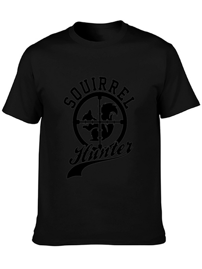 Squirrel Hunter Graphic T-Shirt - Black Crew Neck Tee
