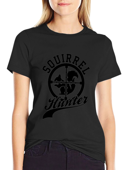 Squirrel Hunter Graphic T-Shirt - Black Crew Neck Tee
