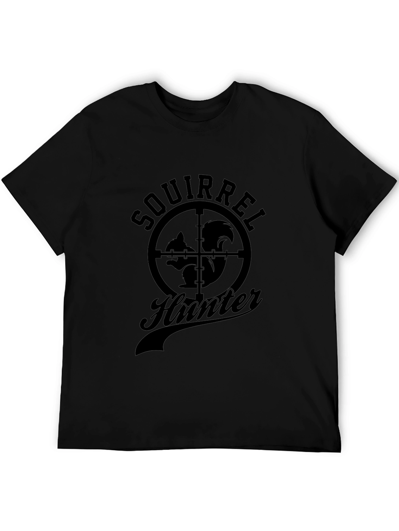 Squirrel Hunter Graphic T-Shirt - Black Crew Neck Tee