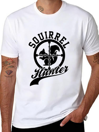 Squirrel Hunter Graphic T-Shirt - Black Crew Neck Tee