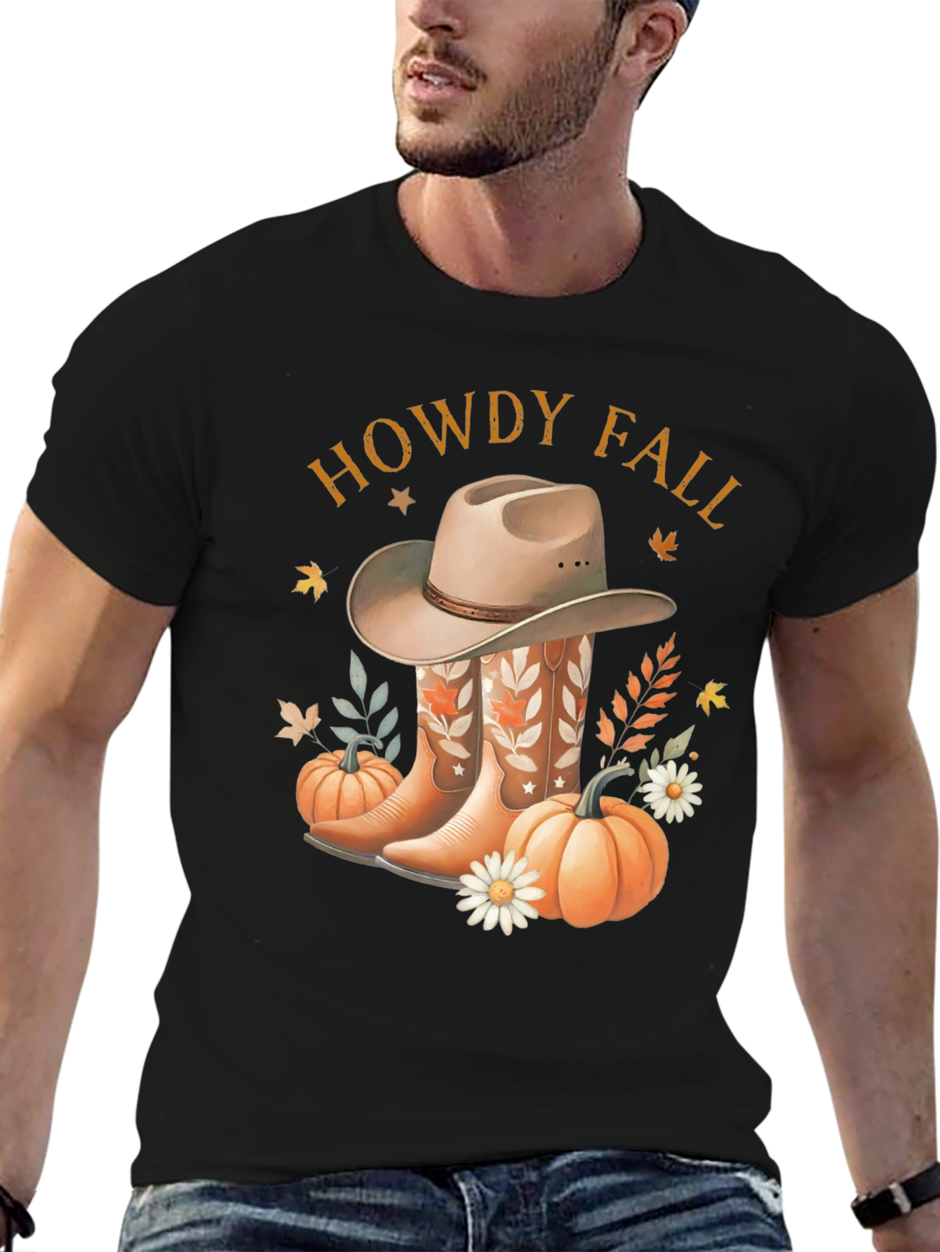 Howdy Fall Tee - Boots Hat & Pumpkins