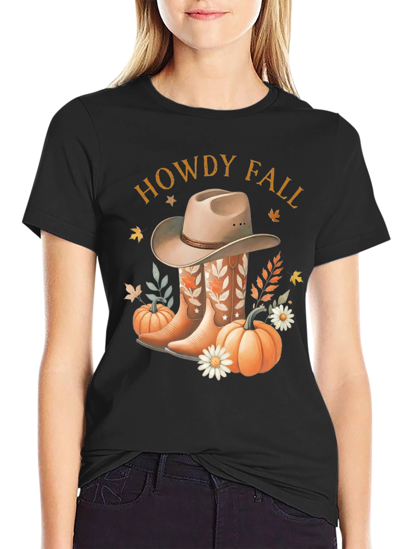 Howdy Fall Tee - Boots Hat & Pumpkins