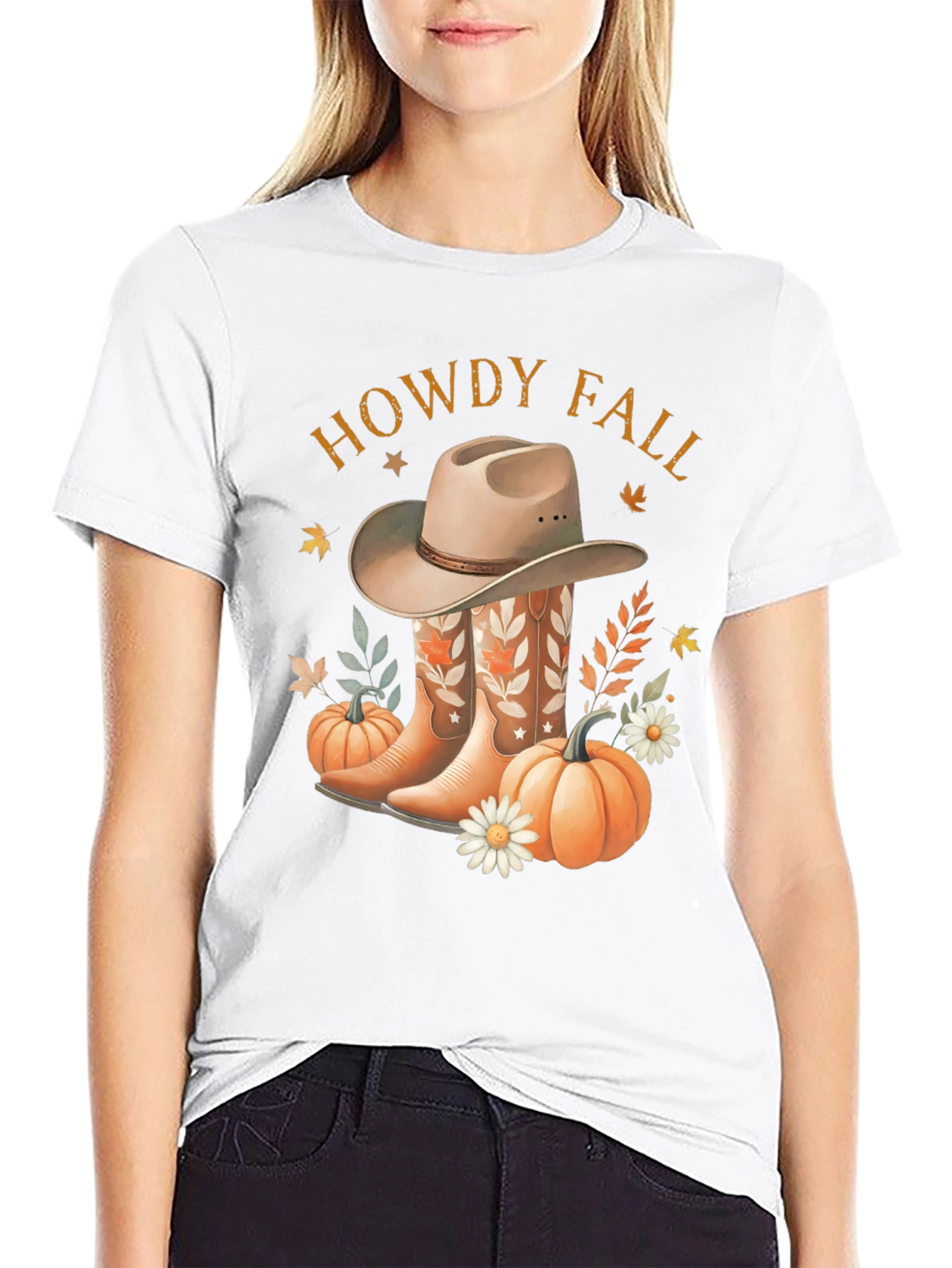 Howdy Fall Tee - Boots Hat & Pumpkins