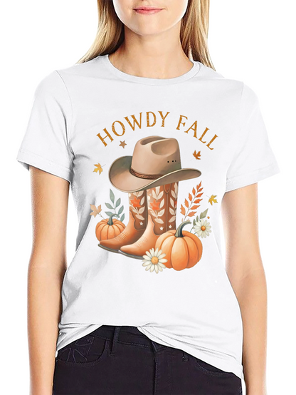 Howdy Fall Tee - Boots Hat & Pumpkins
