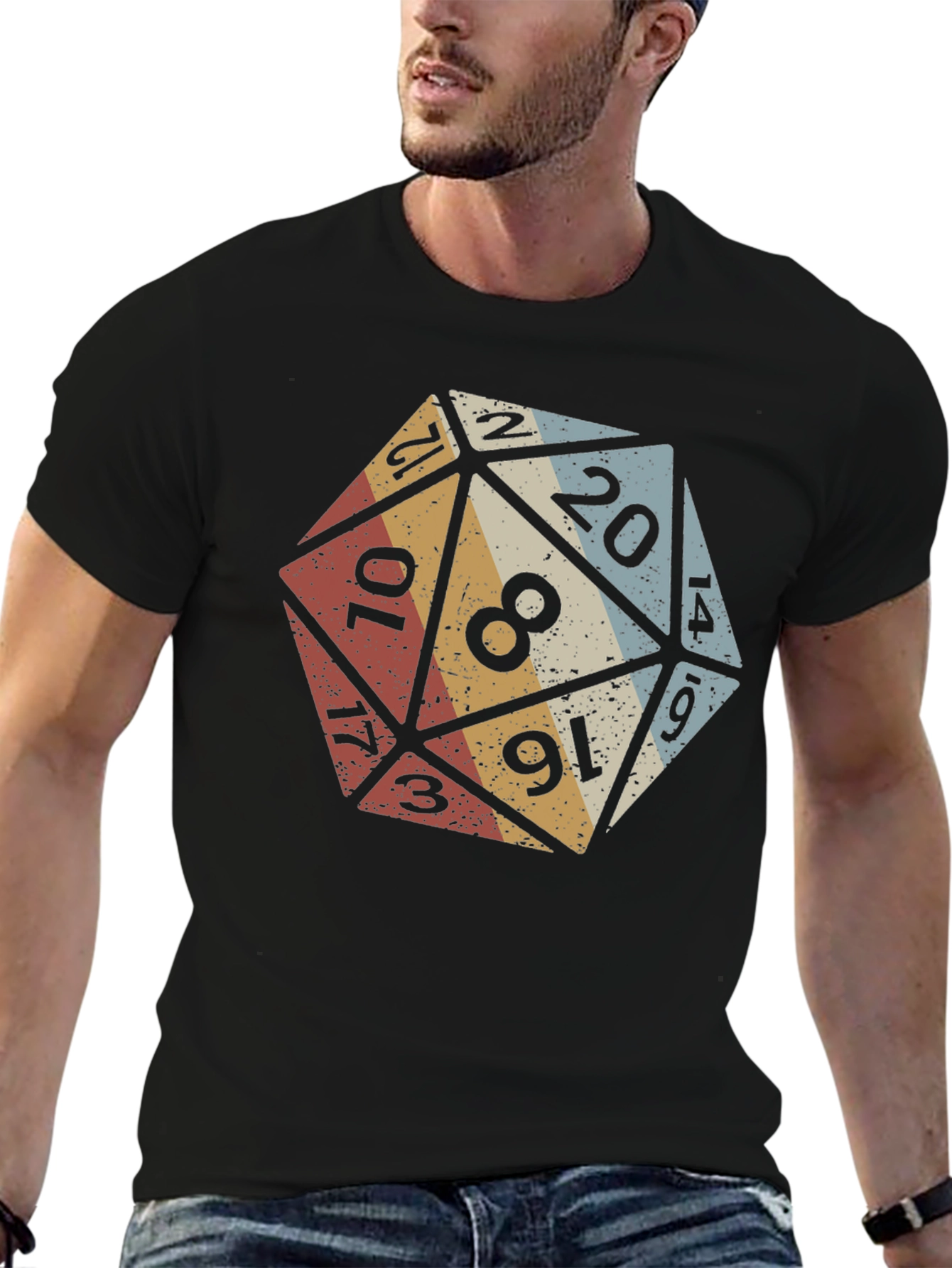 D20 Dice Graphic T-Shirt - Retro Tabletop Gaming Tee